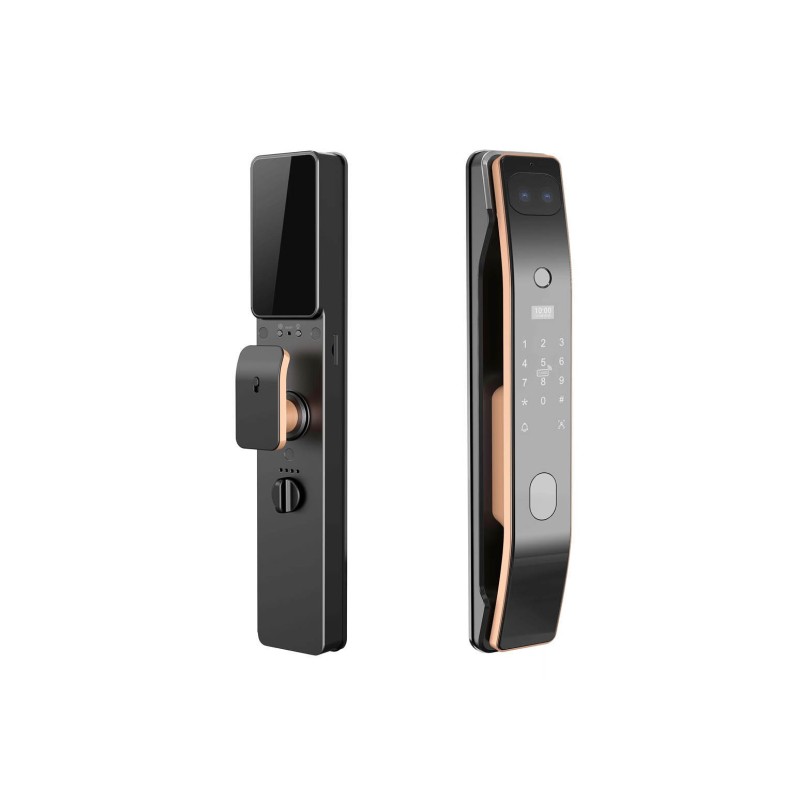 Face Recognition Smart Door Lock  With Security Camera Monitor， with  standard lock body  (gold)